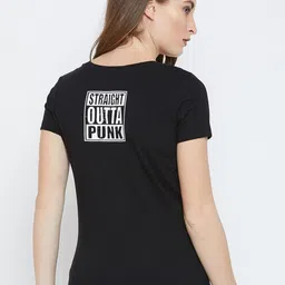 PUNK Women Black Printed Round Neck T-shirt image 3
