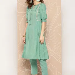 inddus InddusChanderi Cotton Kurta With Trousers image 3