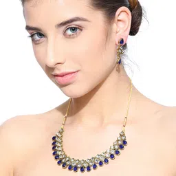 Zaveri Pearls Gold-Toned & Blue Stone-Studded Jewellery Set image 4