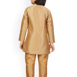 LITTLE MAFIA BY Aarika Boys Gold Angrakha Pure Silk Kurta with Pyjamas image 3