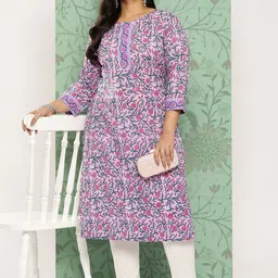 Yufta Plus Size Floral Printed Pure Cotton Kurta image 4