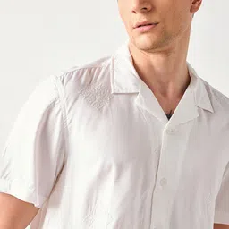 Red Flame Men Cuban Collar Textured Casual Shirt image 5