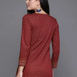 Biba Women Maroon & Mustard Yellow Ethnic Motifs Printed Jacquard Kurta image 5
