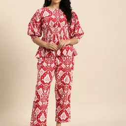 Anayna Printed Pure Cotton Peplum Top with Trousers image 3