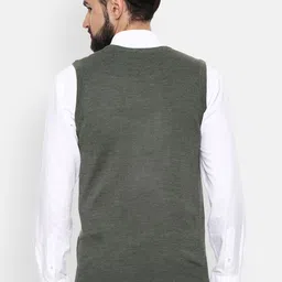 Louis Philippe Men Green & Grey Striped Sweater Vest image 4