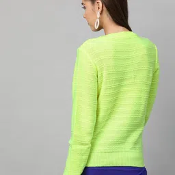 STREET 9 Women Fluorescent Green Self Design Pullover Sweater image 3