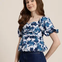 HERE&NOW Floral Print Sweetheart Neck Styled Back Top image 4