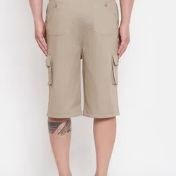 Hypernation Men Beige Solid Regular Fit Cargo Shorts image 4
