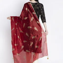 Clora Creation Women Red & Gold-Toned Printed Dupatta image 2