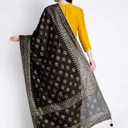 Clora Creation Women Black & Gold-Coloured Printed Dupatta image 3