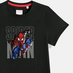 Allen Solly Junior x Marvel Boys Spiderman Sequin Embellished Pure Cotton T-shirt image 4