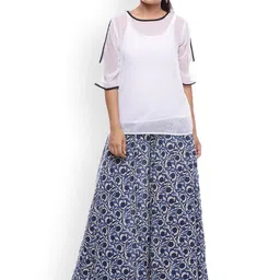 Soundarya Blue Floral Print Flared Maxi Pure Cotton Skirt image 3