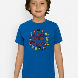 Kids Ville Boys Blue Marvel Print Round Neck Pure Cotton T-shirt image 2