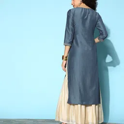 Libas Women Elegant Grey Silk Hyper Texture Kurta image 4