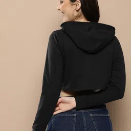 HERE&NOW Solid Hooded Crop Sweatshirt image 4