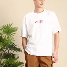 Mast & Harbour Pure Cotton Graphic Printed Drop-Shoulder Sleeves Oversized T-shirt image 3