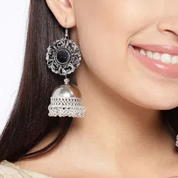 YouBella Oxidised Silver-Plated Dome Shaped Jhumkas-picture-15