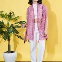 ANVI Be Yourself Women Printed Chiffon Tasseled Scarf image 2