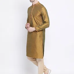 here&now x sanwara Sanwara Men Brown & Gold-Coloured Self Design Kurta with Churidar image 3