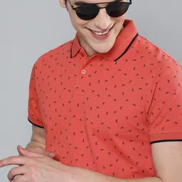Mast & Harbour Men Coral Pink Printed Polo Collar T-shirt image 1
