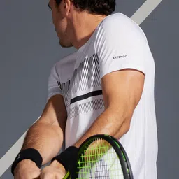 Artengo By Decathlon Men White Striped Sustainable Tennis T-shirt TTS100 image 2