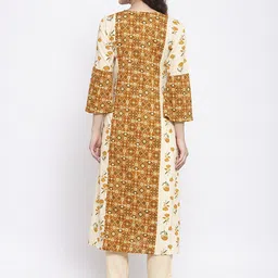 Indibelle Women Mustard Geometric Embroidered Keyhole Neck Flared Sleeves Sequins Kurta image 5