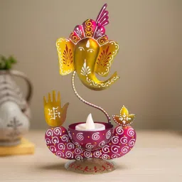 Golden Peacock Magenta Gold Handcrafted Ganesha Showpiece-image-1