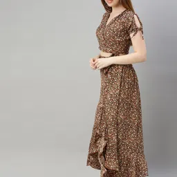 Sera Women Brown & Beige Printed Wrap Top with Skirt image 3