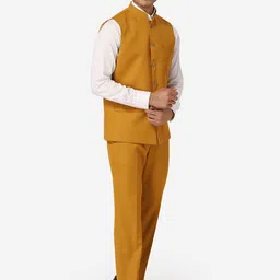 Wintage Men Mustard Yellow Solid Bandhgala Two-Piece Formal Suit image 3