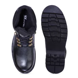 SHENCES Men Black Leather Mid-Top Flat Boots image 2