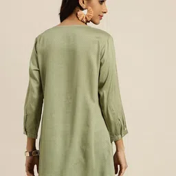 Sangria Green & White Embroidered Kurti image 5