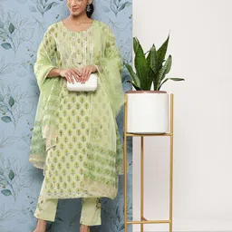 Divena Women Floral Printed Gotta Patti Pure Cotton Kurta with Trousers & Dupatta image 4