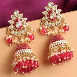 OOMPH Pink and Gold-Toned Contemporary Jhumkas Earrings image 1