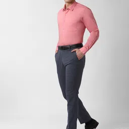 Peter England Men Navy Blue Slim Fit Self Checked Formal Trousers image 5