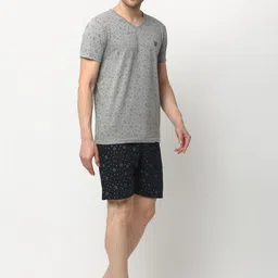 mack jonney VIMAL JONNEY Men Grey Melange & Black Printed Night Suit image 3