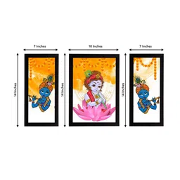 eCraftIndia Set of 3 Black & Orange Lord Krishna Satin Matt Texture UV Art Paintings image 2