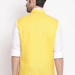 VASTRAMAY Men Yellow & White Woven Design Slim-Fit Nehru Jacket image 4