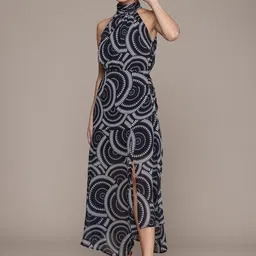 French Connection Printed High Slit Halter Neck Asymmetric A-Line Maxi Dress image 4