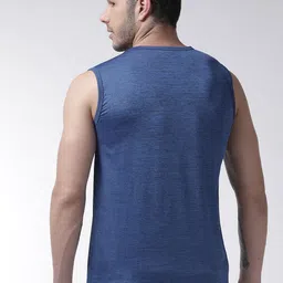 Chkokko Men Blue Self Design Round Neck T-shirt image 5