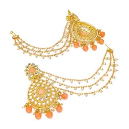 aadita Gold-Toned Classic Chandbalis Earrings with Hair Chain image 3