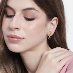 Estele Gold-Plated CZ Floral Drop Earrings-image-24