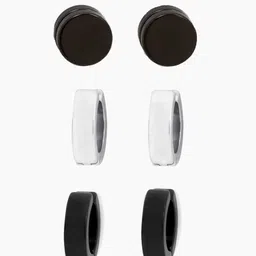 Yellow Chimes Set of 3 Black & Silver-Toned Circular Studs image 4