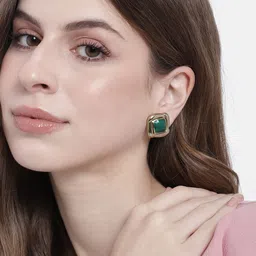 Estele Gold-Plated & Green Classic Studs image 1