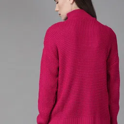 Roadster Women Pink Self Design Sweater image 4