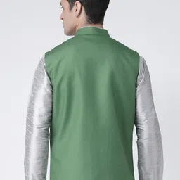 DEYANN Men Green Solid Pure Cotton Nehru Jacket image 4