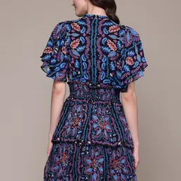 Label Ritu Kumar Ethnic Motifs Print Tie-Up Neck Flutter Sleeves Layered Georgette Dress image 4