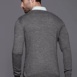Raymond Men Grey Self Design Pullover Sweater image 3