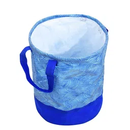 Kuber Industries Blue & White Printed Waterproof Canvas Laundry Bag image 2