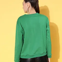 SASSAFRAS Women Green & White Printed Sweatshirt image 3