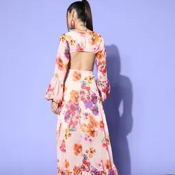 Berrylush Pink Floral Chiffon A-Line Maxi Dress image 3